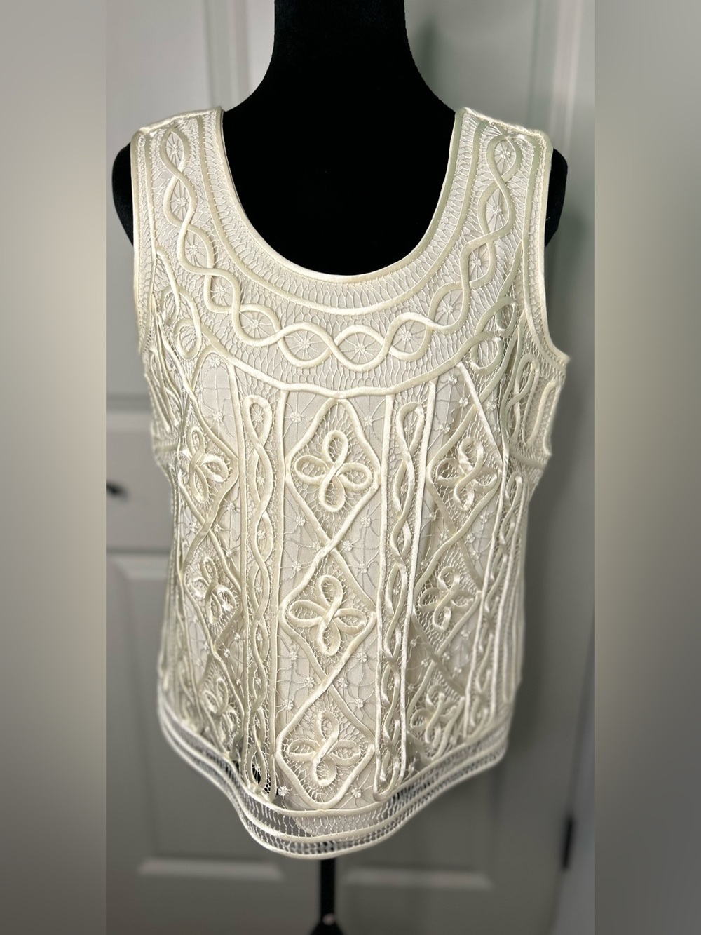 R&M Richards by Karen Kwong Vintage Ivory Lace Sleeveless Top 10P 90s/Y2K